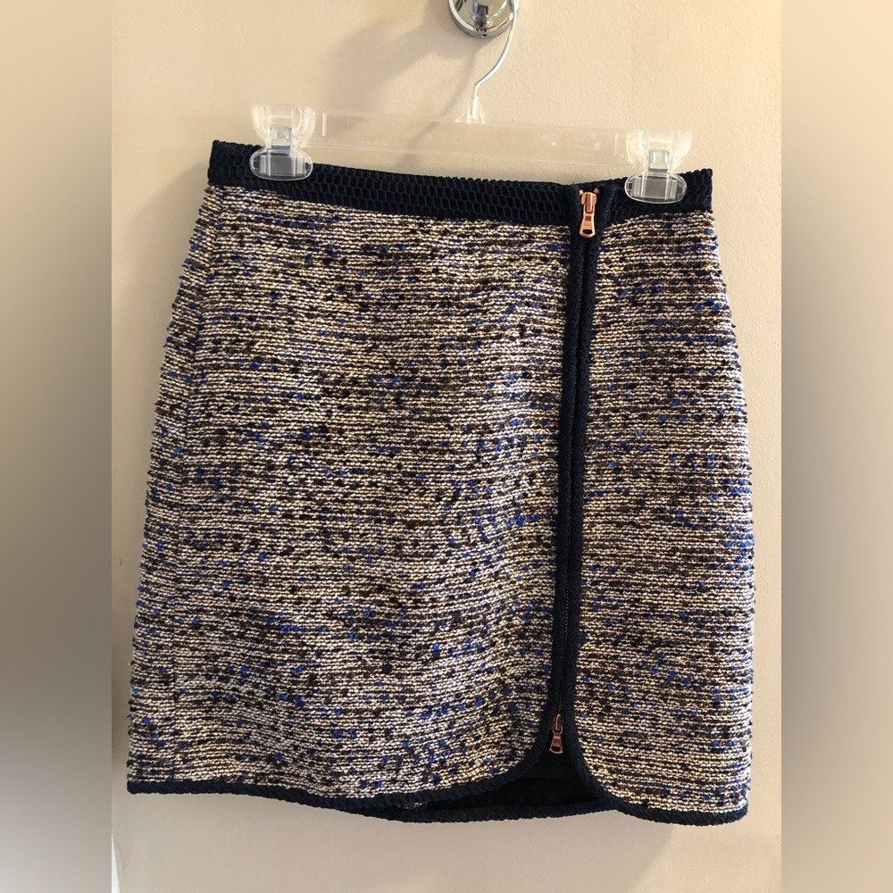 J Crew Navy Metallic Tweed Zip Mini Skirt - Picture 4 of 10